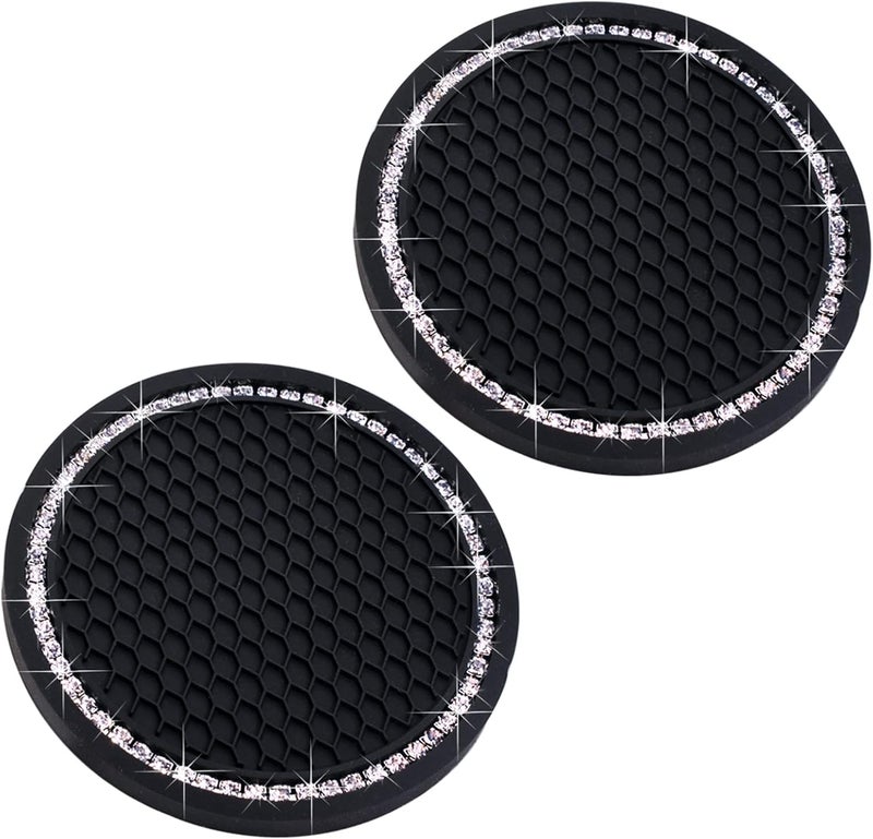 DBlosp Car Cup Holder Coasters, Bling Cup Holder Insert Coaster Car Interior Accessories-2.75 inch Silicone Anti Slip Crystal Rhinestone Car Coaster-Universal (Pack of 2) - Image 1